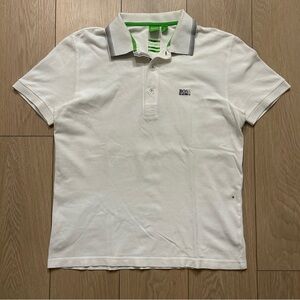 Hugo Boss Sport Men’s White Polo Shirt Green Trim Size S